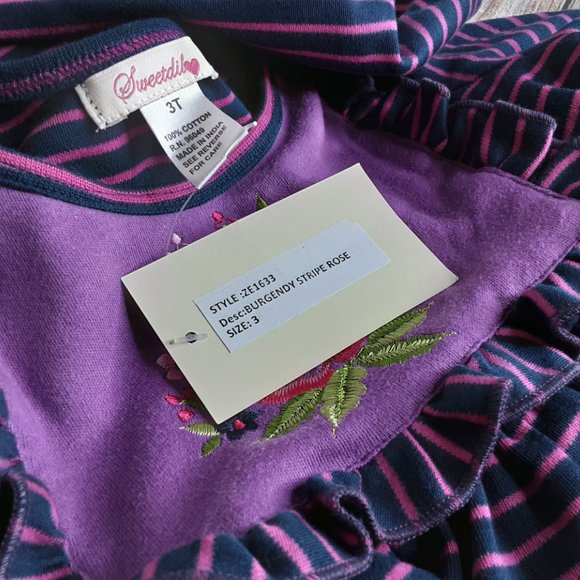 'SWEETDIL' RUFFLE TRIM EMBROIDERED STITCHING LONG SLEEVE COZY TODDLER DRESS/TOP - Picture 8 of 15